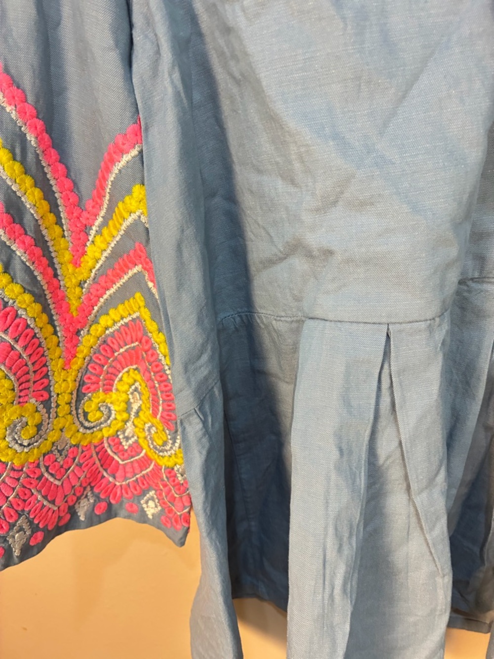 Khaadi Embroidered Sleeve Pearl Detail Peplum Hem Chambray Blouse - Picture 4 of 9